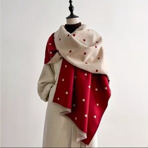 Elegant Double Sided Red and Cream Heart Scarf